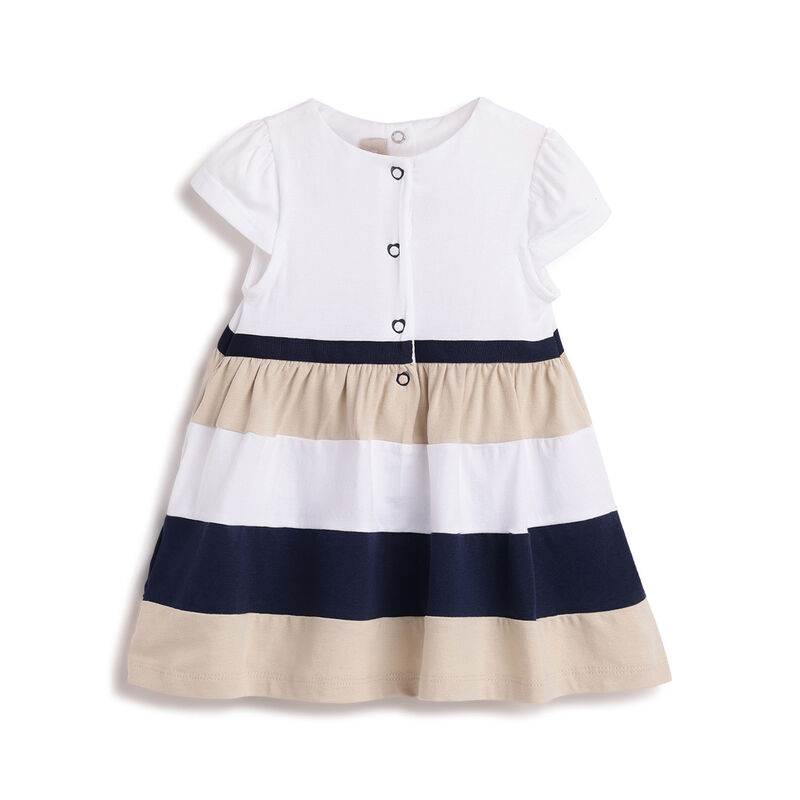 Girls White and Blue Solid Short Sleeve Dress image number 1